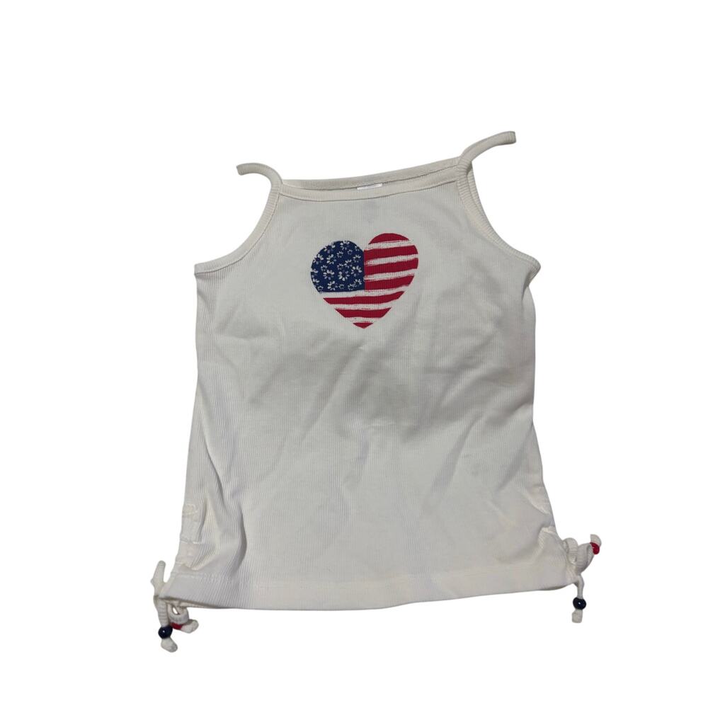 Carters 6/6x white American flag heart tank side gathers beads nwt